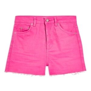 Topshop Womens Hot Pink High Rise Raw Hem Moto Mom Jean Shorts Sz 12 New